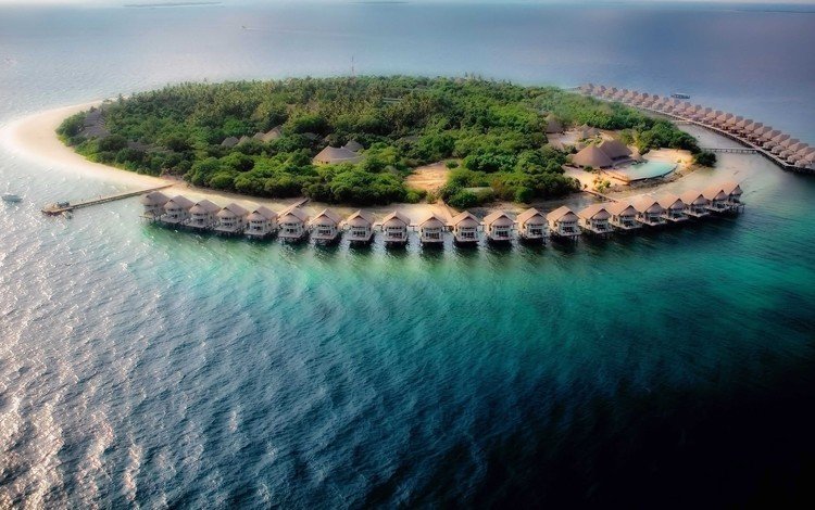 океан, остров, курорт, бунгало, мальдивы, the ocean, island, resort, bungalow, the maldives