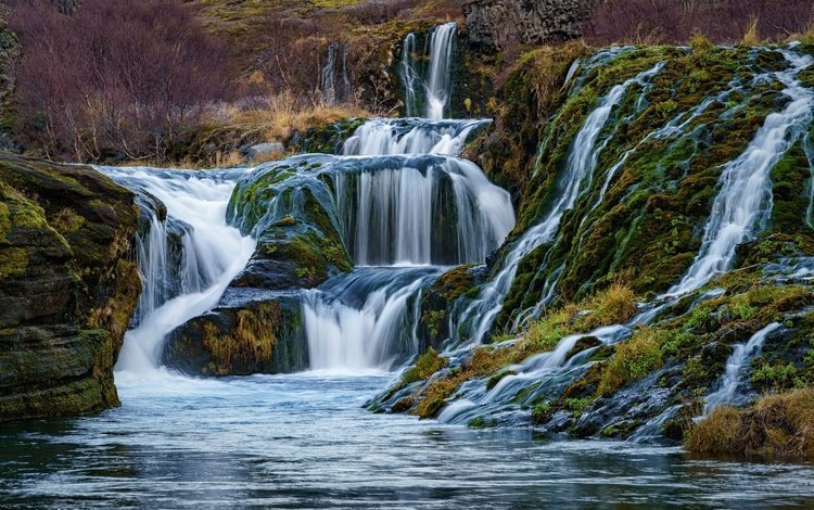 природа, водопад, долина, исландия, hraunfossar, хрёйнфоссар, водопад хрейнфоссар, nature, waterfall, valley, iceland