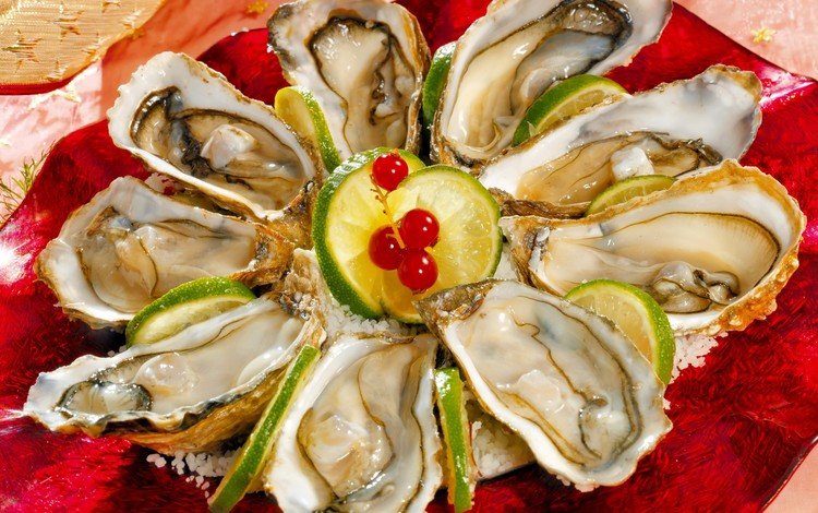 лайм, смородина, раковины, закуска, морепродукты, мидии, моллюски, устрицы, lime, currants, shell, appetizer, seafood, mussels, shellfish, oysters