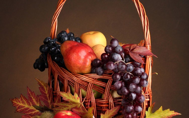 листья, виноград, фрукты, яблоки, натюрморт, груши, груши., leaves, grapes, fruit, apples, still life, pear, pear.
