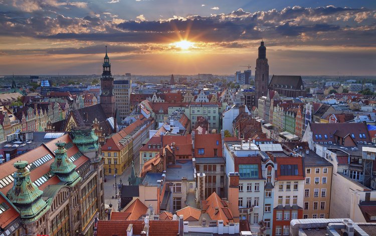 закат, панорама, город, польша, вроцлав, sunset, panorama, the city, poland, wroclaw