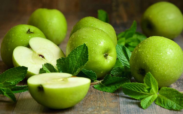 мята, капли, фрукты, яблоки, зеленые, половинки, mint, drops, fruit, apples, green, halves