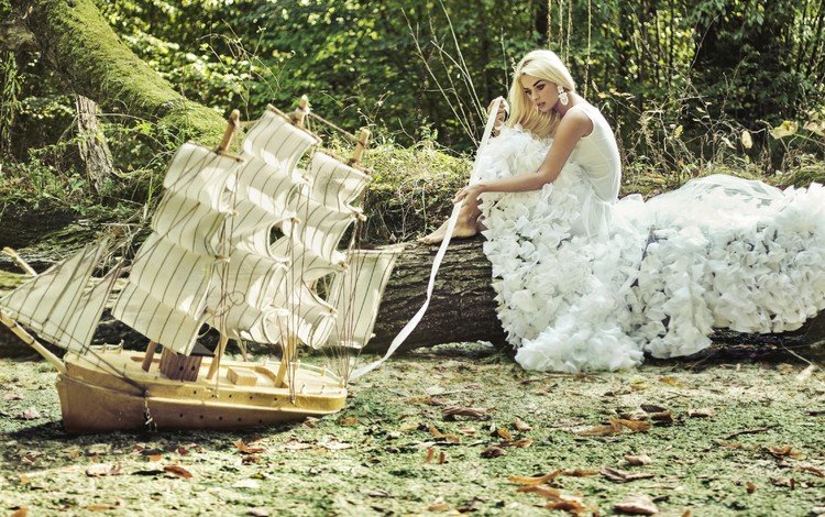 вода, природа, блондинка, парусник, модель, сёрьги, белое платье, кораблик, water, nature, blonde, sailboat, model, earrings, white dress, boat