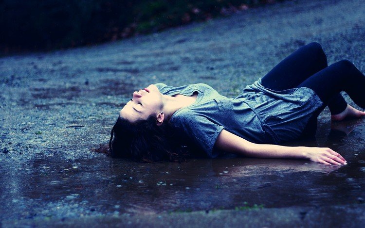 девушка, настроение, дождь, волосы, лицо, мокрая, закрытые глаза, girl, mood, rain, hair, face, wet, closed eyes