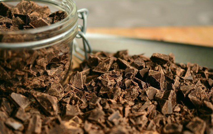 шоколад, кусочки, банка, крупным планом, шоколадная крошка, chocolate, pieces, bank, closeup, chocolate chips