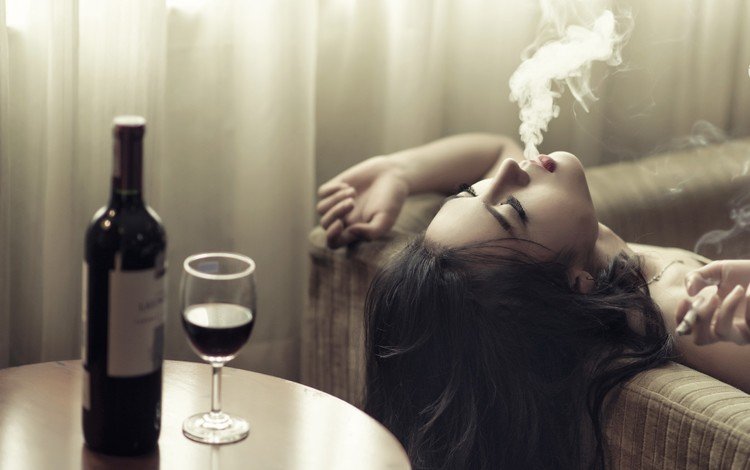 девушка, курение, дым, закрытые глаза, модель, бокал, вино, алкоголь, сигарета, азиатка, girl, smoking, smoke, closed eyes, model, glass, wine, alcohol, cigarette, asian