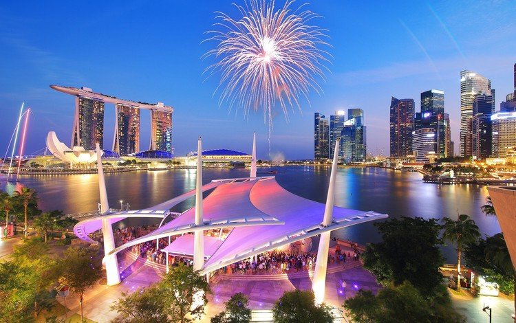 огни, салют, небоскребы, фейерверк, сингапур, marina bay sands, lights, salute, skyscrapers, fireworks, singapore