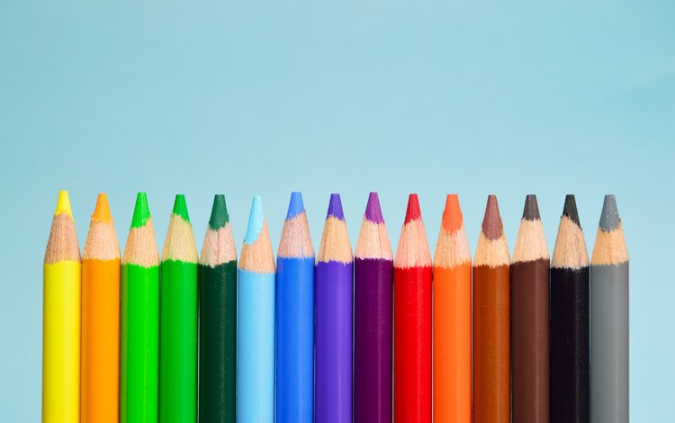 разноцветные, карандаши, спектр, голубой фон, цветные карандаши, colorful, pencils, range, blue background, colored pencils