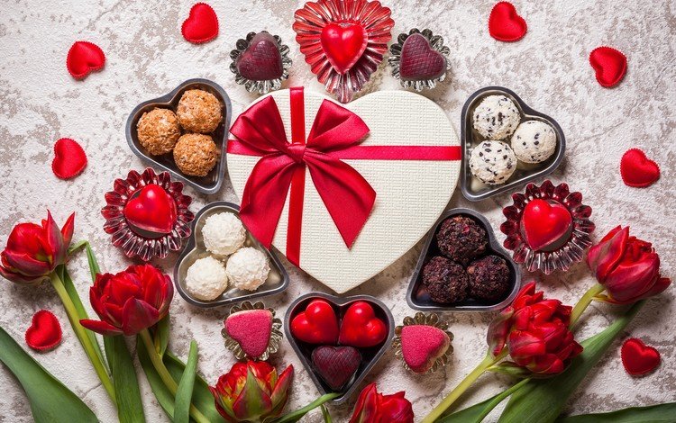14 февраля, цветы, шоколадные конфеты, розы, конфеты, сердце, тюльпаны, подарок, сердечки, день святого валентина, 14 feb, flowers, chocolates, roses, candy, heart, tulips, gift, hearts, valentine's day