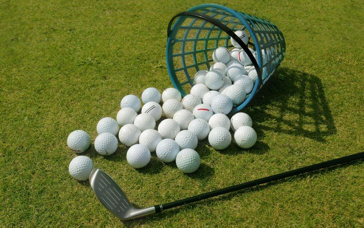 трава, клюшка, гольф, корзинка, мячи, мячик для гольфа, grass, stick, golf, basket, balls
