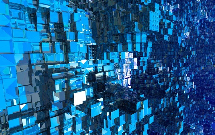 синий, графика, кубики, квадраты, кубы, 3д, blue, graphics, cubes, squares, cuba, 3d