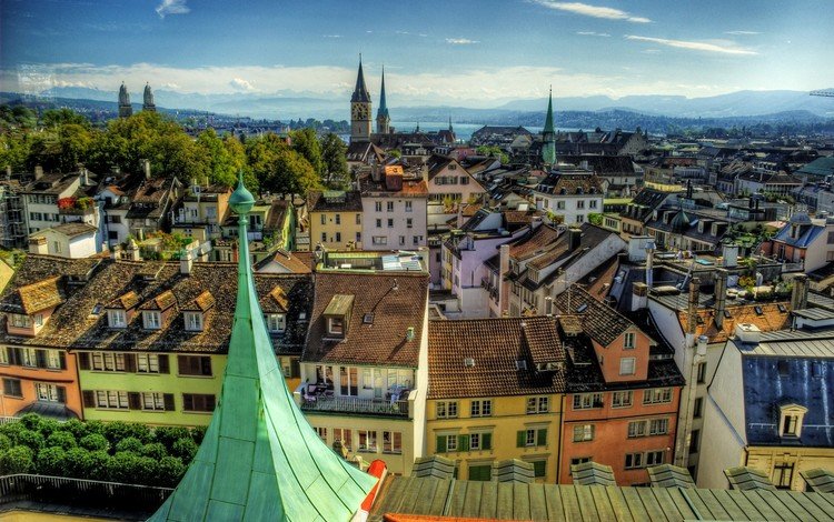 панорама, город, швейцария, здания, цюрих, panorama, the city, switzerland, building, zurich