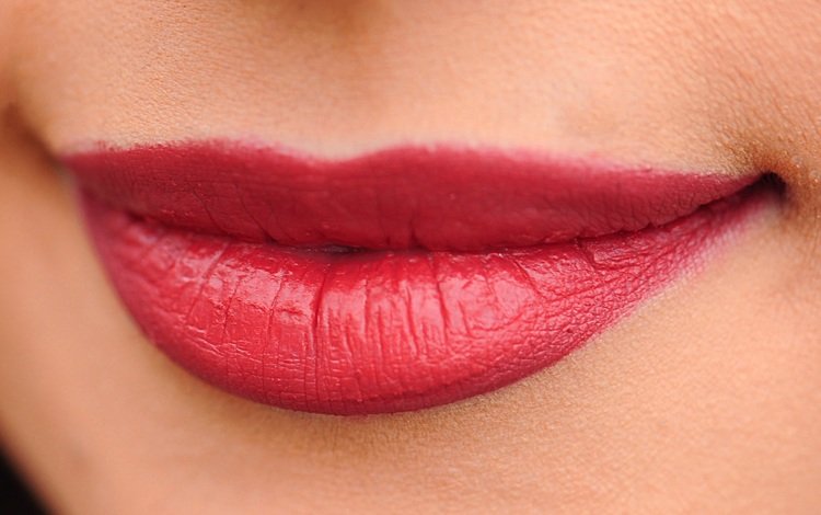 девушка, губы, лицо, красная помада, крупным планом, girl, lips, face, red lipstick, closeup