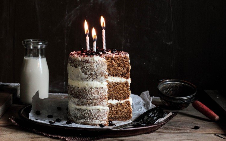 шоколад, крем, сладкое, торт со свечками, день рождения, торт, бутылочка, свечки, лопатка, ситечко, chocolate, cream, sweet, a cake with candles, birthday, cake, bottle, candle, blade, strainer