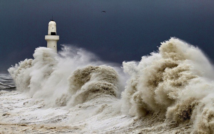 буря, волны, море, маяк, шторм, storm, wave, sea, lighthouse
