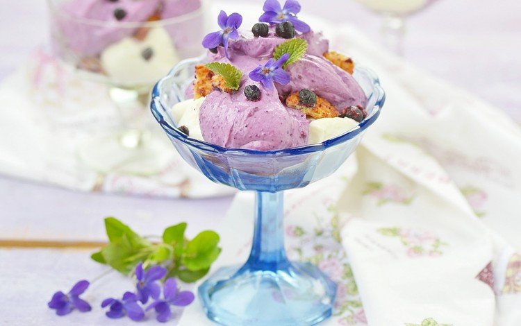 цветы, мороженое, черника, сладкое, печенье, десерт, flowers, ice cream, blueberries, sweet, cookies, dessert