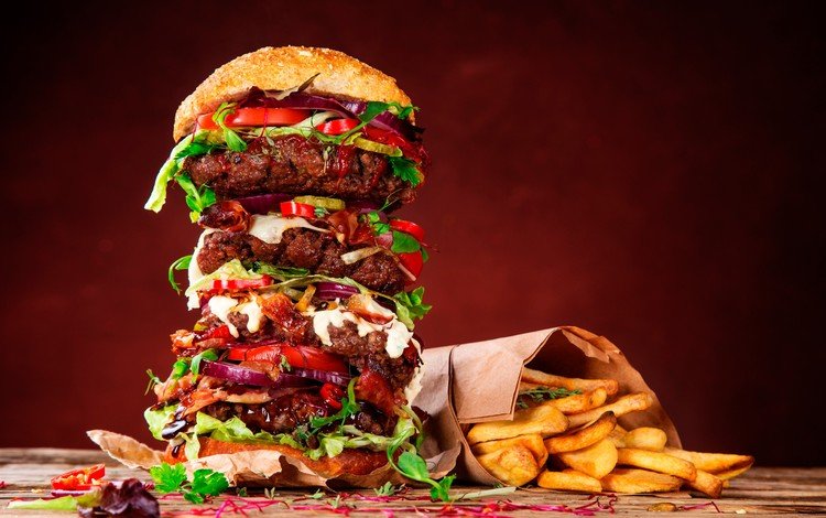 гамбургер, бургер, картофель фри, фаст-фуд, hamburger, burger, french fries, fast food