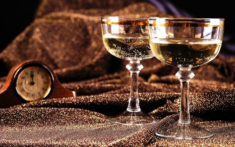новый год, часы, ткань, вино, бокалы, шампанское, new year, watch, fabric, wine, glasses, champagne