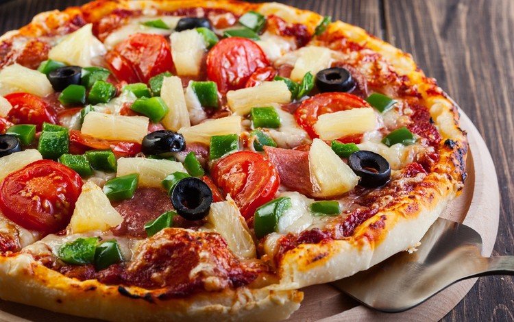 сыр, помидоры, пицца, маслины, ананасы, cheese, tomatoes, pizza, olives, pineapples