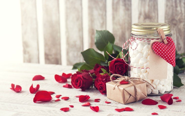 цветы, мармелад, розы, день святого валентина, лепестки, маршмеллоу, сердечко, красные, букет, подарок, банка, flowers, marmalade, roses, valentine's day, marshmallows, petals, heart, red, bouquet, gift, bank