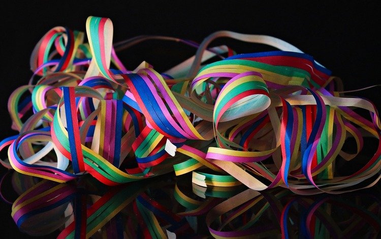 разноцветные, ленточки, черный фон, серпантин, colorful, ribbons, black background, serpentine