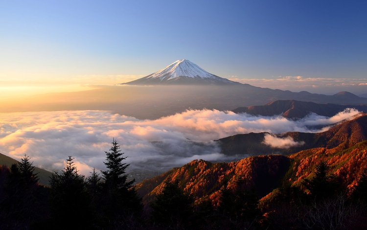 небо, облака, природа, пейзаж, япония, солнечный свет, гора фудзи, the sky, clouds, nature, landscape, japan, sunlight, mount fuji