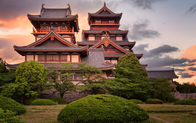 закат, замок, япония, киото, архитектура, замок фусими, sunset, castle, japan, kyoto, architecture