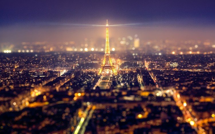 ночь, огни, город, париж, франция, эйфелева башня, night, lights, the city, paris, france, eiffel tower