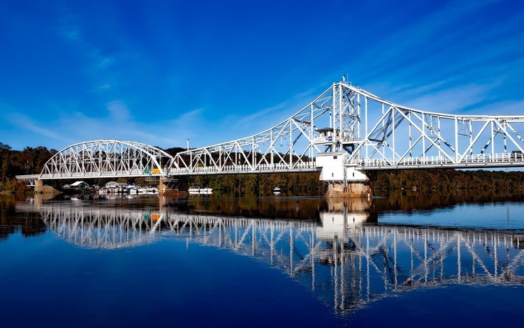 небо, река, отражение, мост, сша, коннектикут, the sky, river, reflection, bridge, usa, connecticut