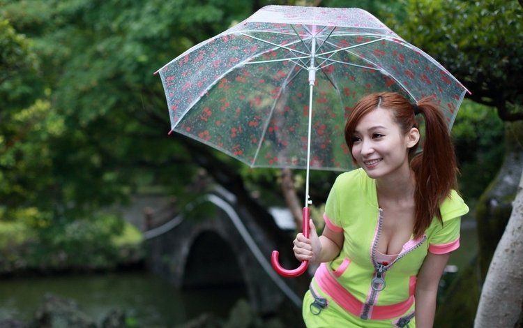 девушка, зонтик, азиатка, поза, улыбка, взгляд, модель, волосы, зонт, лицо, girl, asian, pose, smile, look, model, hair, umbrella, face