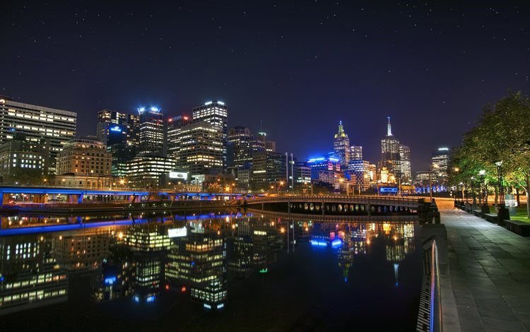 ночь, мост, город, мегаполис, австралия, мельбурн, городской пейзаж, night, bridge, the city, megapolis, australia, melbourne, the urban landscape