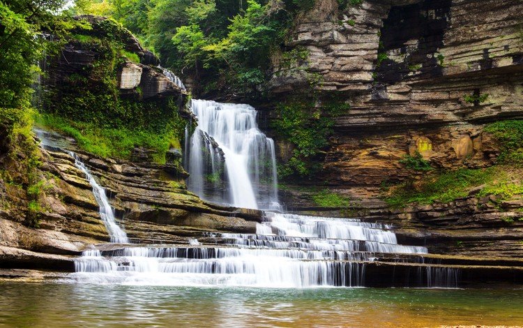 скалы, природа, пейзаж, водопад, каскад, rocks, nature, landscape, waterfall, cascade