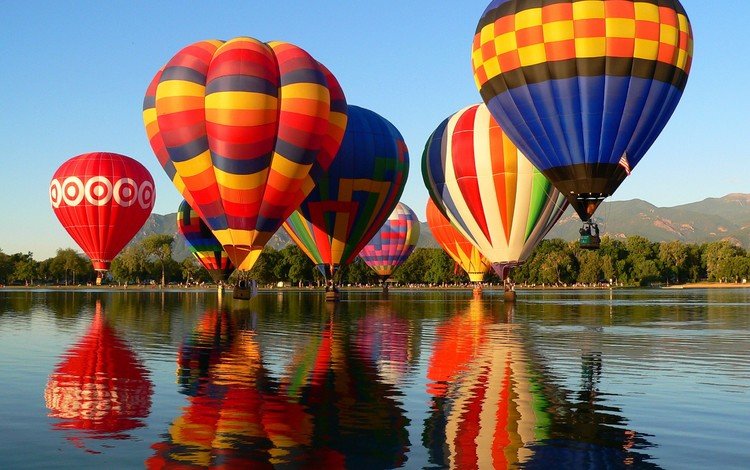 озеро, отражение, воздушные шары, воздушный шар, колорадо, парад, springs, balloon classic, lake, reflection, balloons, balloon, colorado, parade