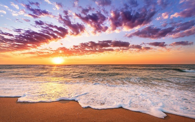 волны, закат, пейзаж, море, песок, пляж, wave, sunset, landscape, sea, sand, beach