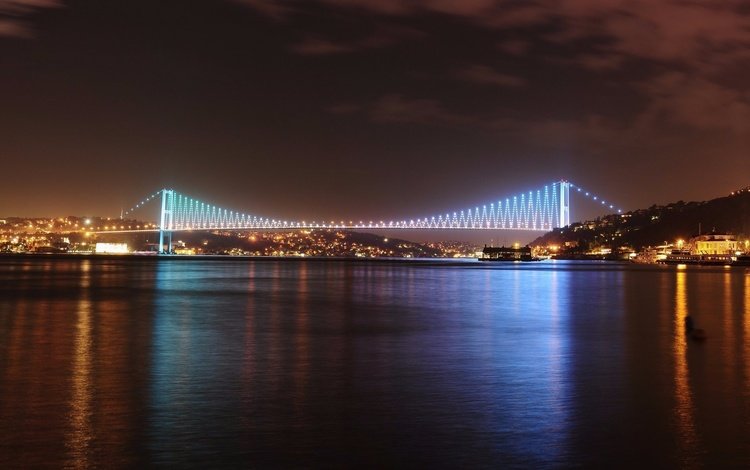 ночь, мост, город, турция, стамбул, босфорский мост, night, bridge, the city, turkey, istanbul, bosphorus bridge