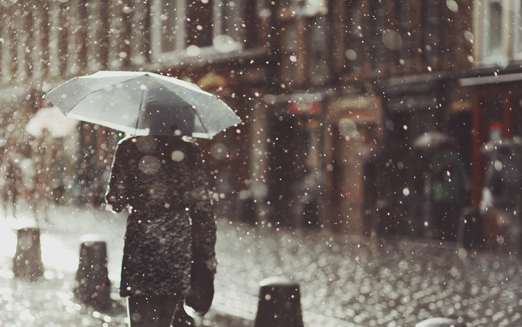 снег, девушка, настроение, город, дождь, зонт, пальто, snow, girl, mood, the city, rain, umbrella, coat