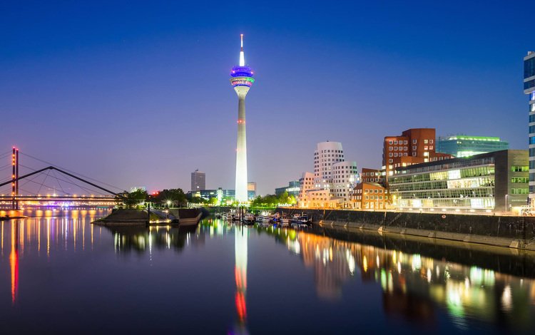 ночь, огни, город, германия, дюссельдорф, night, lights, the city, germany, dusseldorf