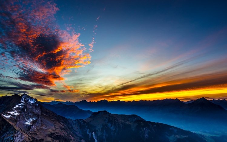 небо, горы, природа, закат, the sky, mountains, nature, sunset