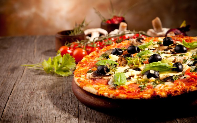 зелень, грибы, оливки, пицца, greens, mushrooms, olives, pizza