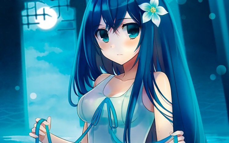 плавание, голубые волосы, аниме девочка, оригинальная, swimming, blue hair, anime girl, original