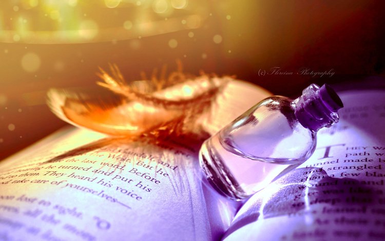 книга, бутылочка, флакон, перышко, эликсир, book, bottle, a feather, elixir