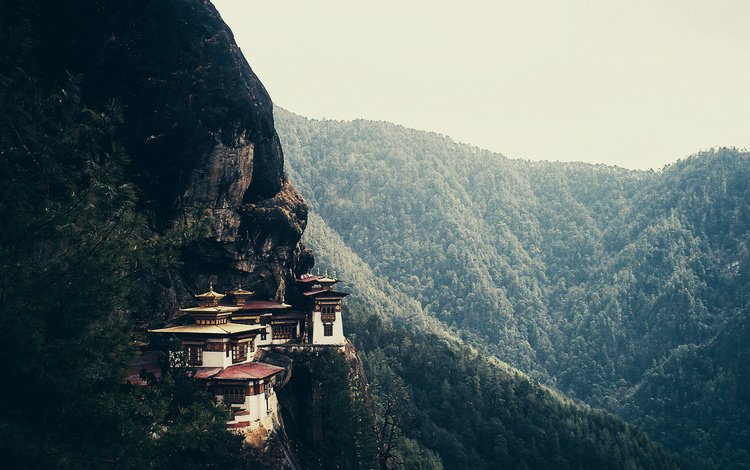 горы, лес, азия, монастырь, mountains, forest, asia, the monastery