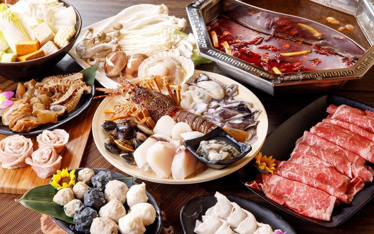 грибы, мясо, морепродукты, ассорти, блюда, моллюски, mushrooms, meat, seafood, cuts, meals, shellfish