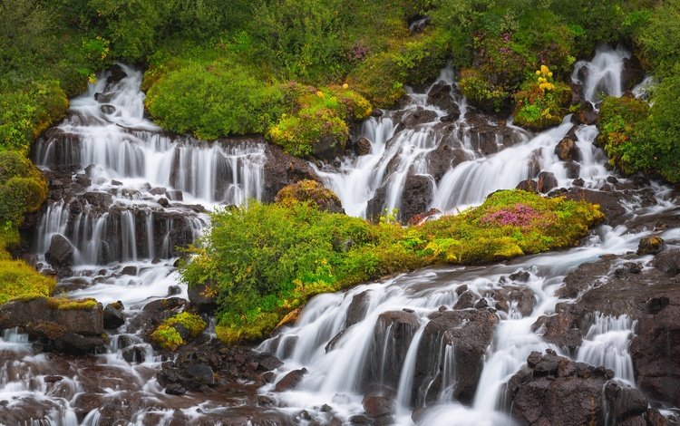 исландия, водопады, каскад, hraunfossar, хрёйнфоссар, водопад хрейнфоссар, iceland, waterfalls, cascade