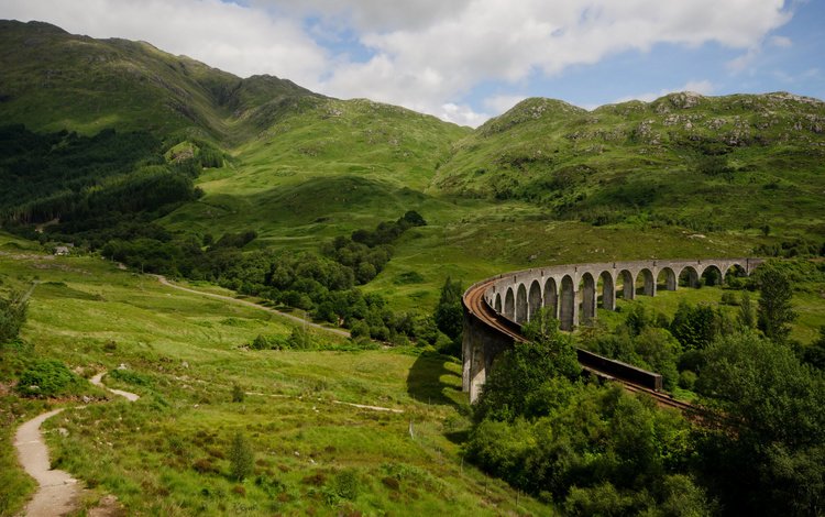 рельсы, природа, мост, шотландия, жд, rails, nature, bridge, scotland, railway