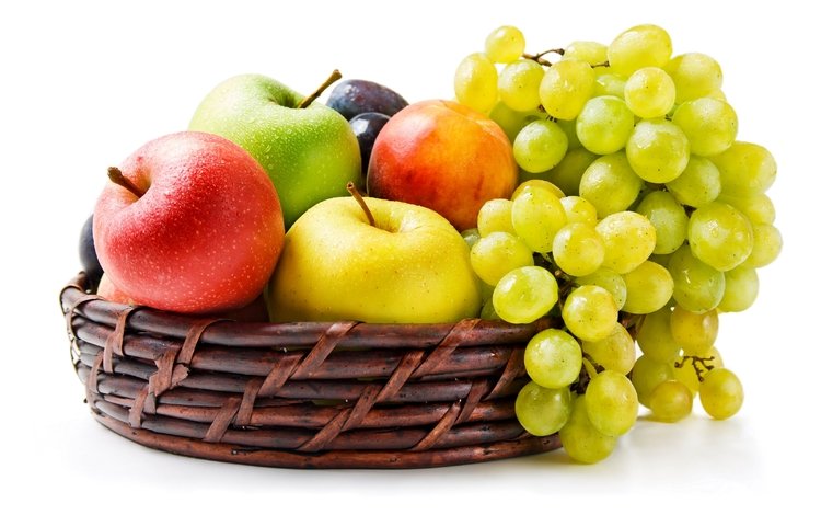 виноград, фрукты, яблоки, корзина, grapes, fruit, apples, basket