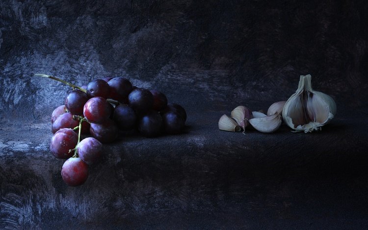 виноград, гроздь, натюрморт, чеснок, grapes, bunch, still life, garlic