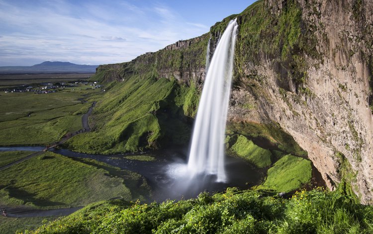 водопад, исландия, сельяландсфосс, водопад сельяландсфосс, waterfall, iceland, seljalandsfoss, seljalandsfoss waterfall