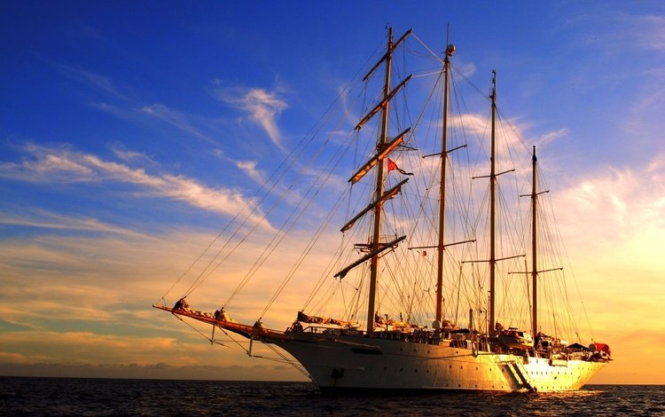 закат, море, закат солнца, корабль, парусник, парусное судно, sunset, sea, ship, sailboat, sailing ship