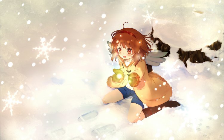 зима, снежинки, аниме, kanon, ayu tsukimiya, winter, snowflakes, anime